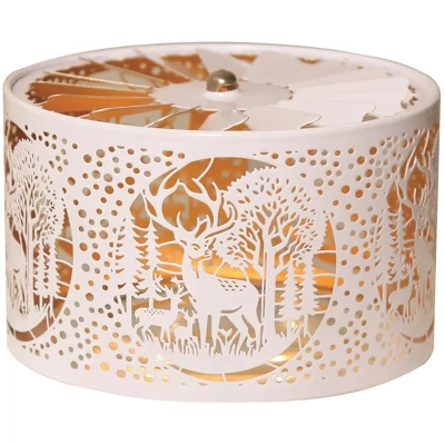 Rotierende Metall Kerzentopper Hirsch im Wald Deer Weiß und Gold Woodbridge