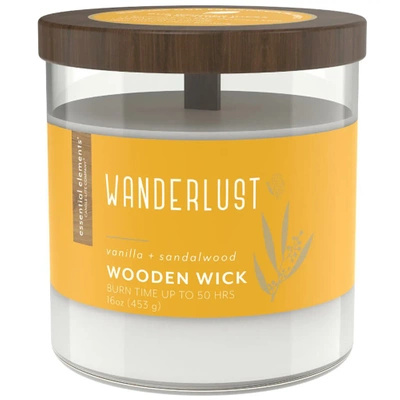 Duża świeca zapachowa do aromaterapii w szkle z drewnianym knotem Wanderlust Candle-lite 454 g