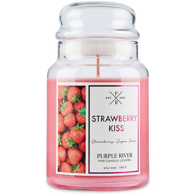 Duża sojowa świeca zapachowa w szkle truskawkowa Strawberry Kiss Purple River 623 g