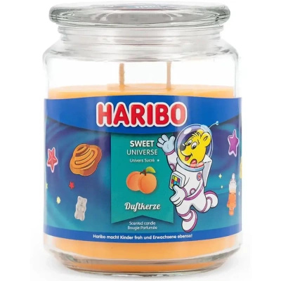 Haribo  didelė stiklinė žvakė su abrikosų saldainių kvapu Sweet Universe 510 g