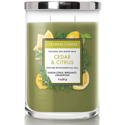 Soy scented candle with essential oils Cedar Citrus Colonial Candle