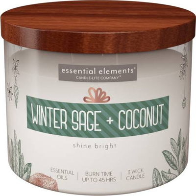 Grande bougie d'aromathérapie parfumée de Noël en verre à trois mèches Winter Sage Coconut Candle-lite 418 g