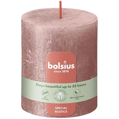 Bolsius Rustic Shimmer boomstamkaars rustiek gemetalliseerd ongeparfumeerd 8 cm 80/68 mm - Roze Roze