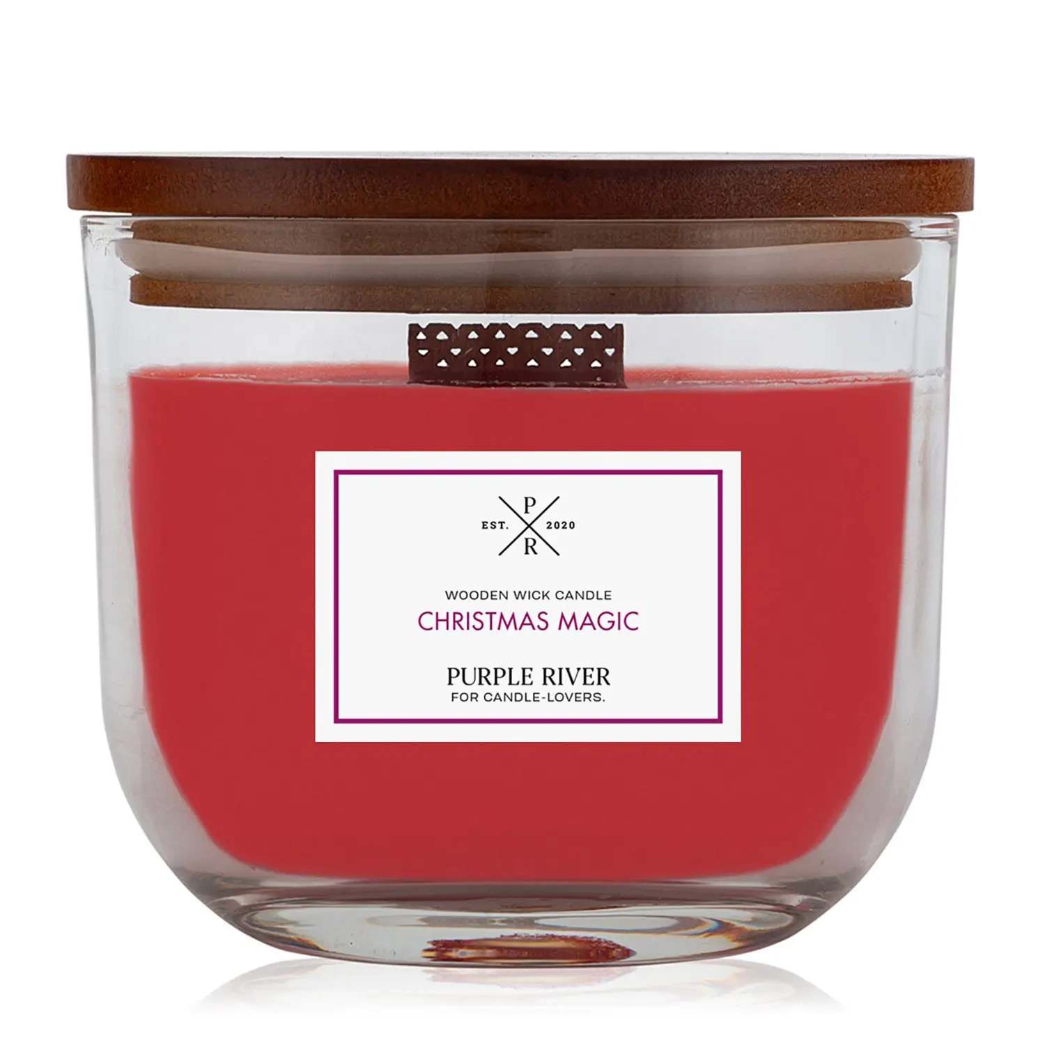 Purple River Candela Profumata Holiday Cheer In Vaso Di Vetro Con Coperchio - 370g, Profumo Dolce Con Stoppino Crepitante, 50h Di Durata