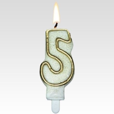 Narodeninová sviečka číslo 5 bielo-zlatá Tamipol