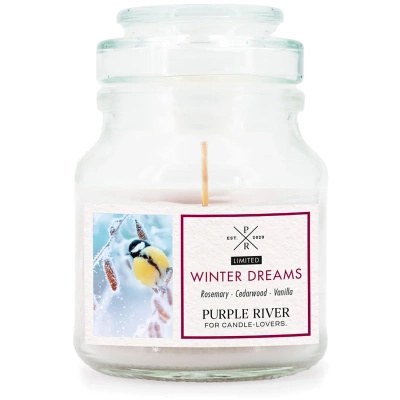 Winter Dreams Purple River Bougie parfumée en verre de soja forêt hiver 113 g