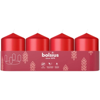 Bolsius brick boomstamkaars set van 4 geurloze adventkaarsen 6 cm 60/40 mm - Rood