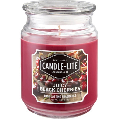 Duża owocowa świeca zapachowa w szkle Juicy Black Cherries Candle-lite 510 g