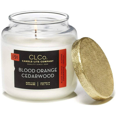 Grande bougie parfumée aux agrumes en verre avec couvercle doré Blood Orange Cedarwood Candle-lite 396 g