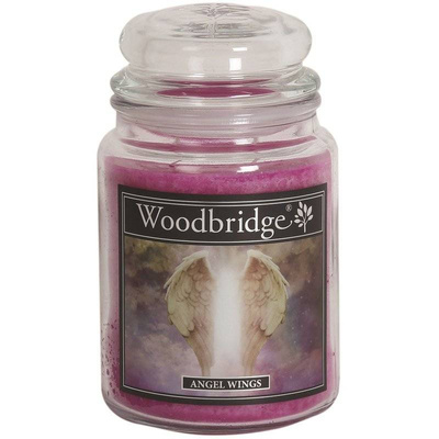 Grande bougie parfumée dans un pot en verre à deux mèches Angel Wings Woodbridge Candle 565 g