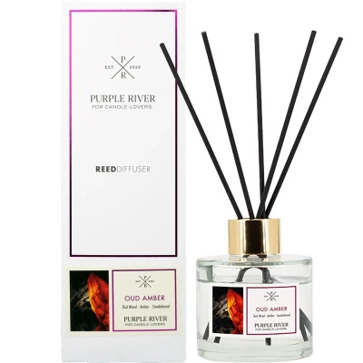 Purple River geurstokjes Oud Amber in een glazen flacon van 100 ml