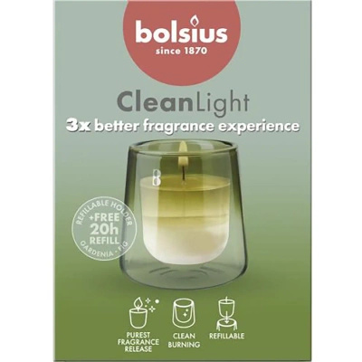 Bolsius green candle holder and scented candle refill starter kit CleanLight - Gardenia Fig